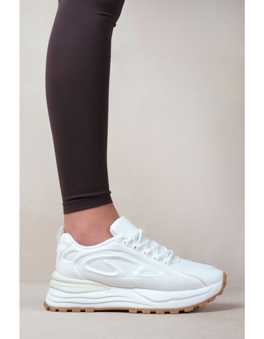 MARS CLEAN LINES DESIGN LACE UP CHUNKY SOLE FASHION TRAINERS IN WHITE FAUX LEATHER - 1
