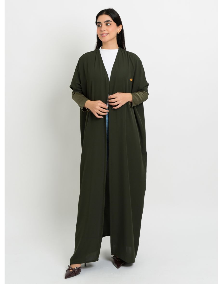 Glossy Olive Half Bisht Abaya