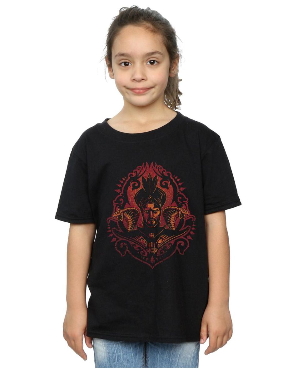 Disney Girls Aladdin Movie Jafar Snakes Cotton T-Shirt - Black