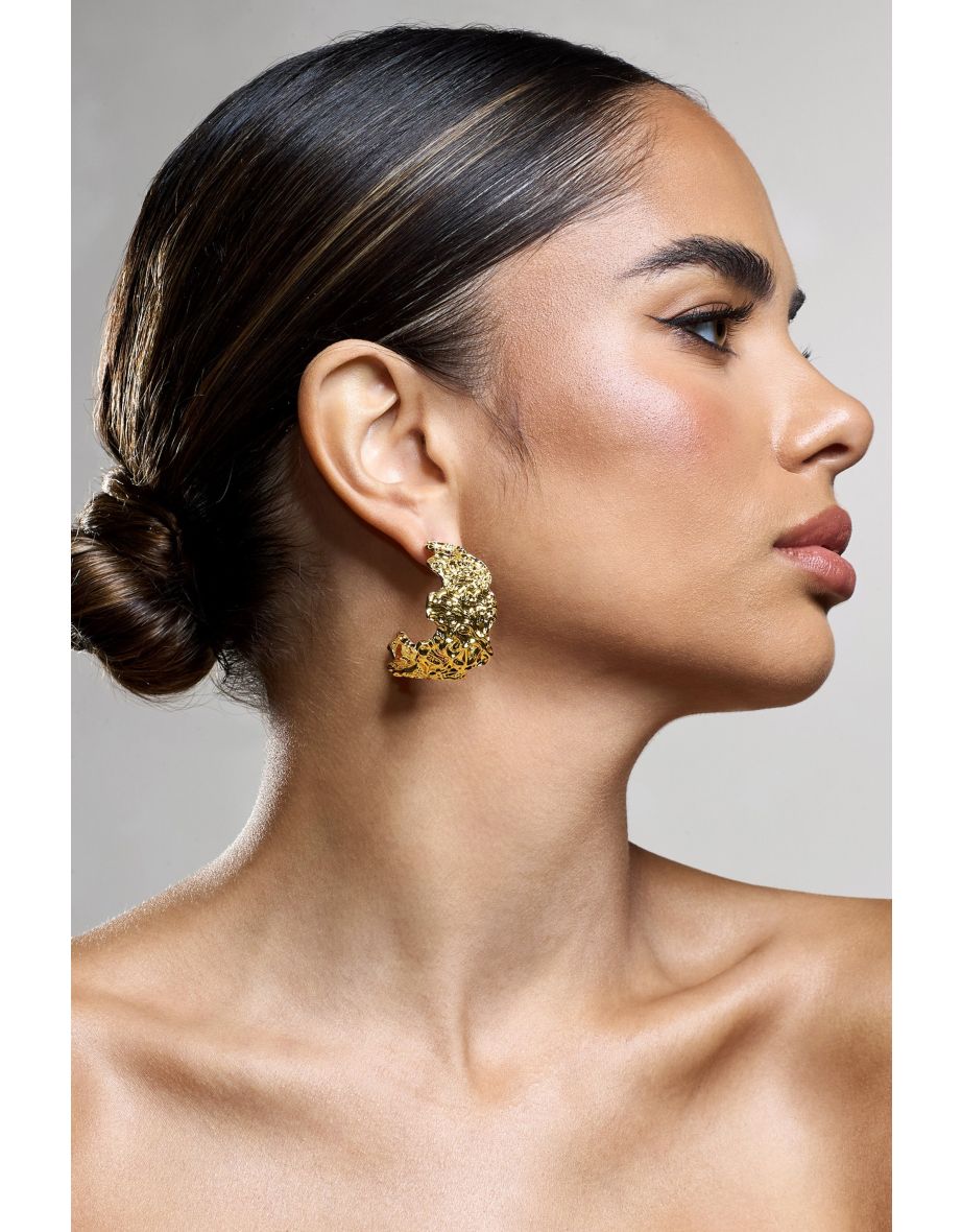 Hermione | Gold Textured Chunky Hoop Earrings
