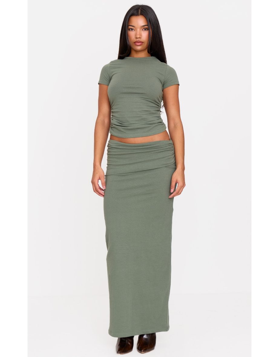 Sea Green Foldover Cotton Maxi Skirt