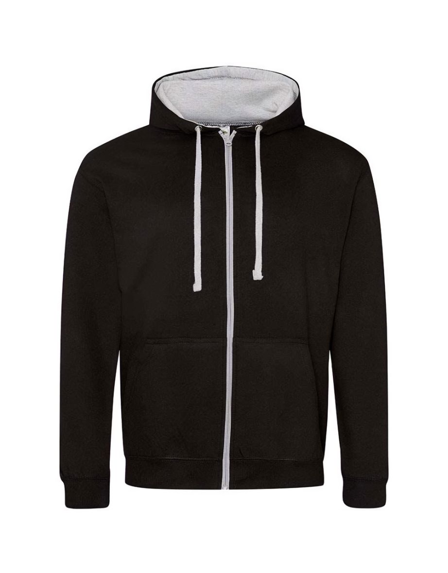 Awdis Mens Varsity Heather Full Zip Hoodie - Jet Black/Heather Grey