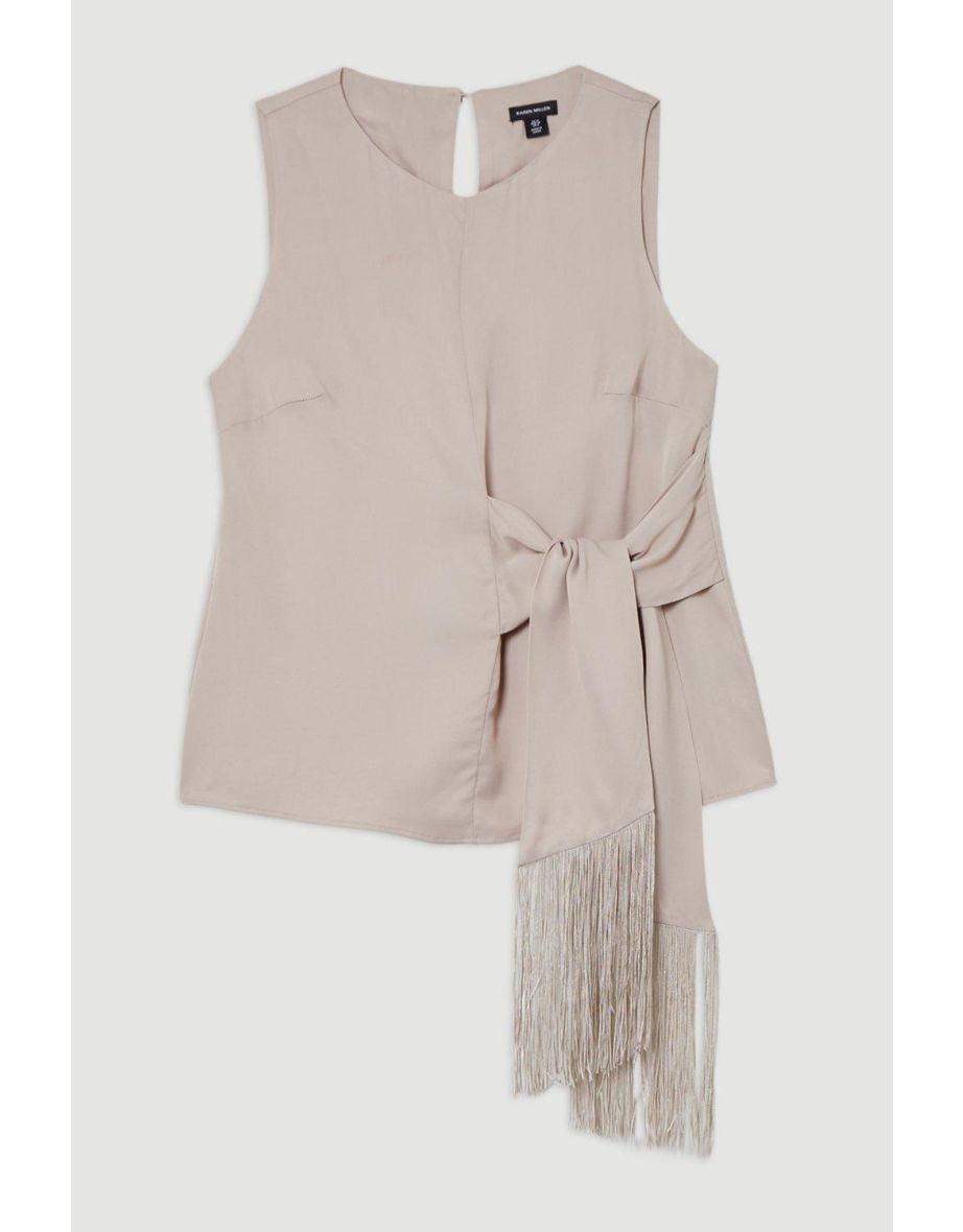Viscose Satin Fringe Detail Woven Blouse - 3
