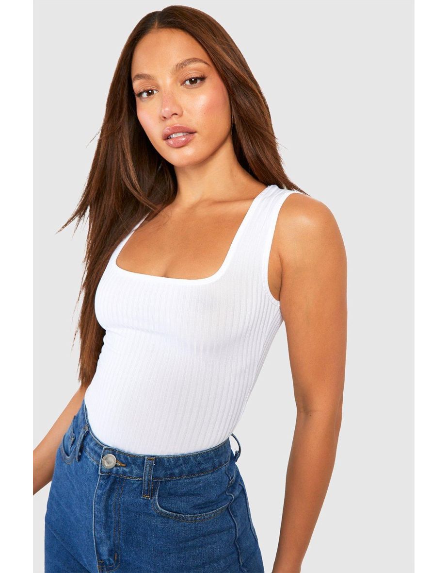 Tall Square Neck Rib Bodysuit - white