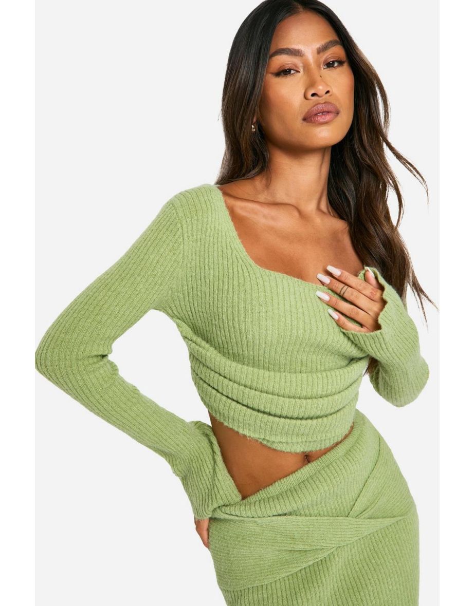 Rib Knit Corset Detail Top & Mini Skirt Co-ord - lime - 3