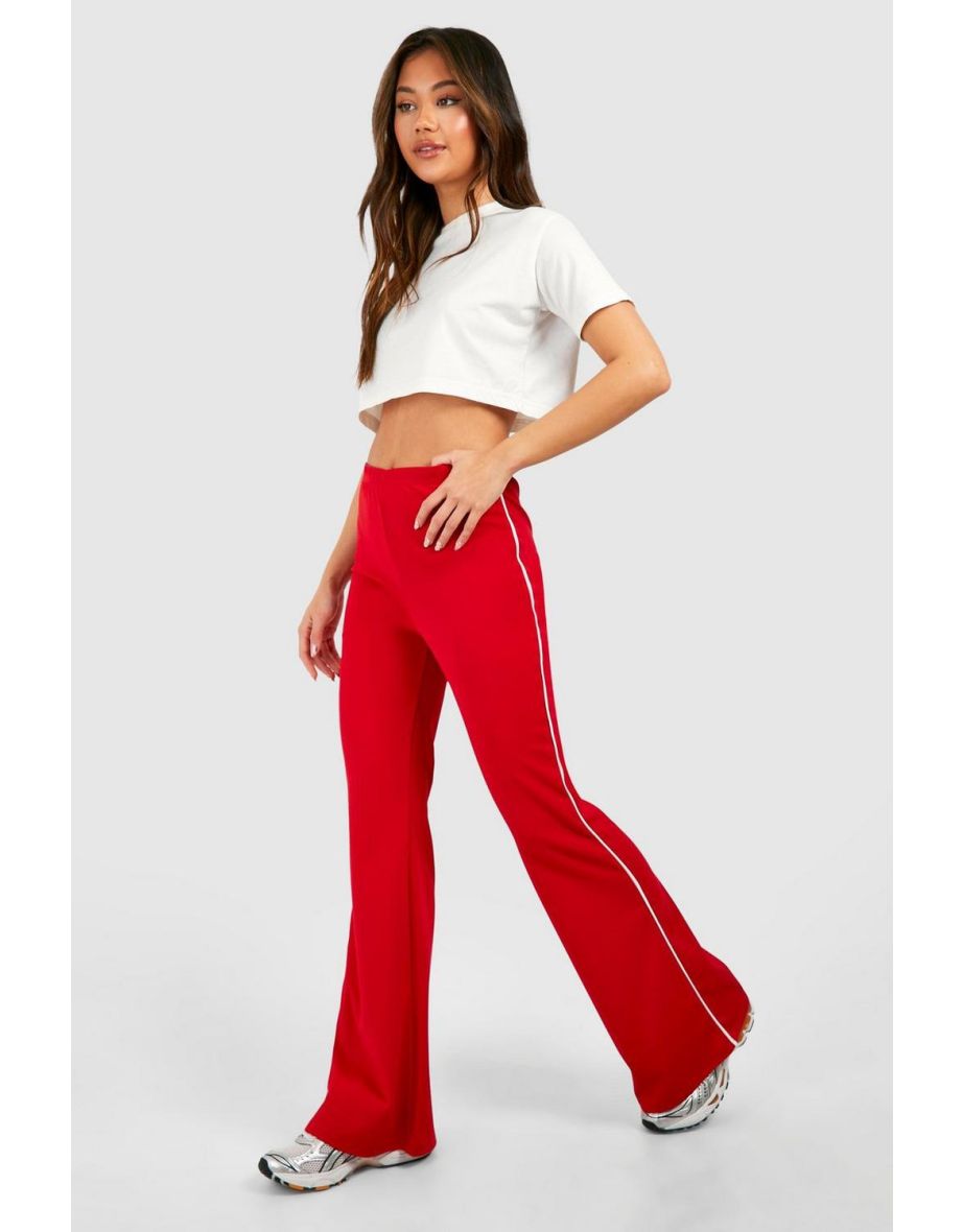 Black Contrast Binding Flared Legging - red