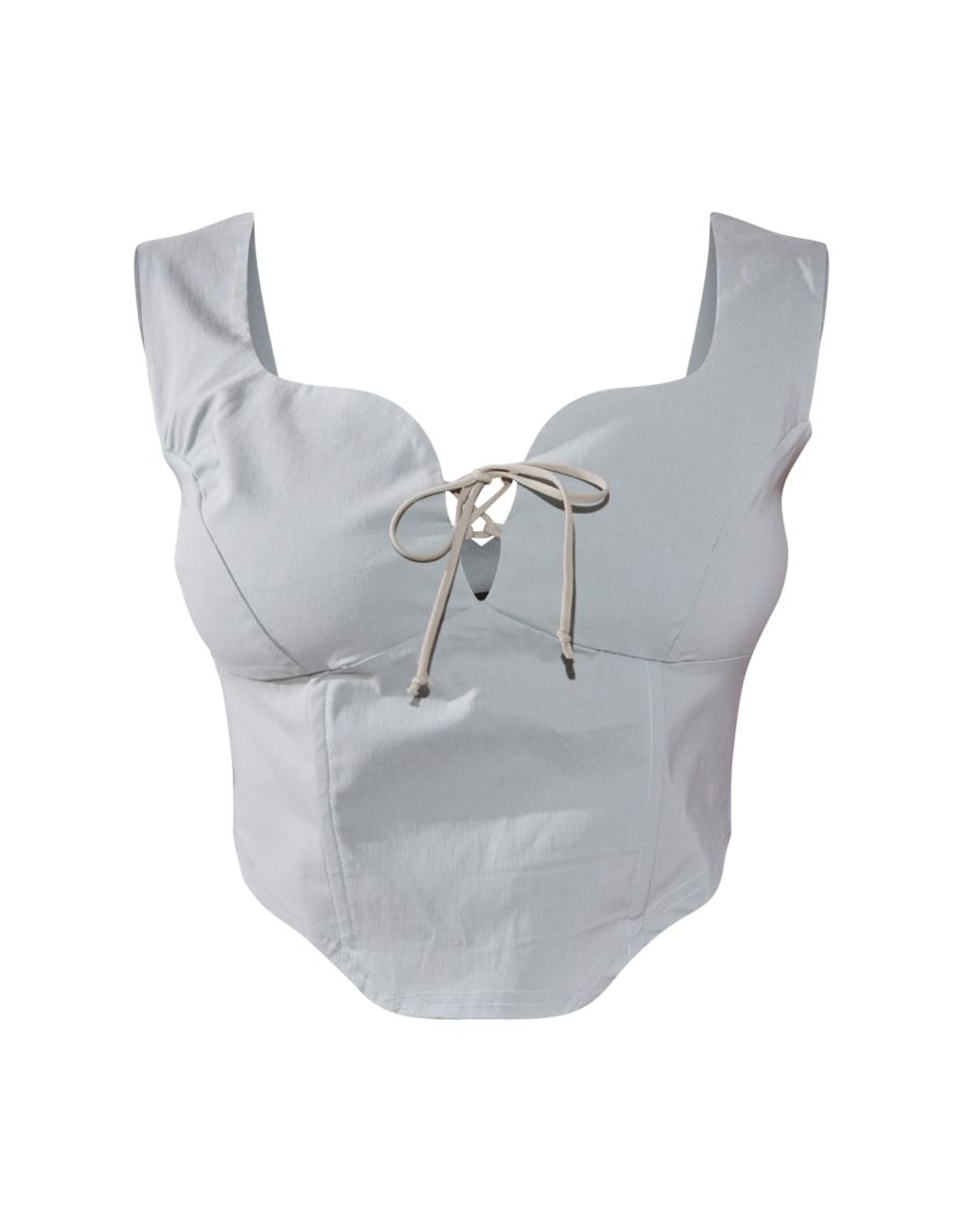 Plus Sage Green Stretch Woven Lace Up Corset Top - 4