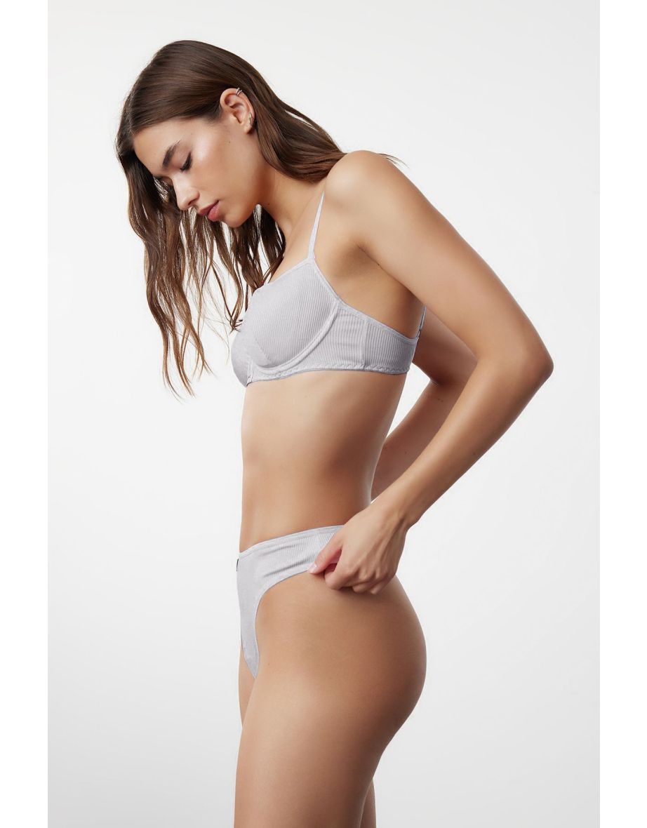 Gray Camisole Plain Unlined Underwear Sets - 2