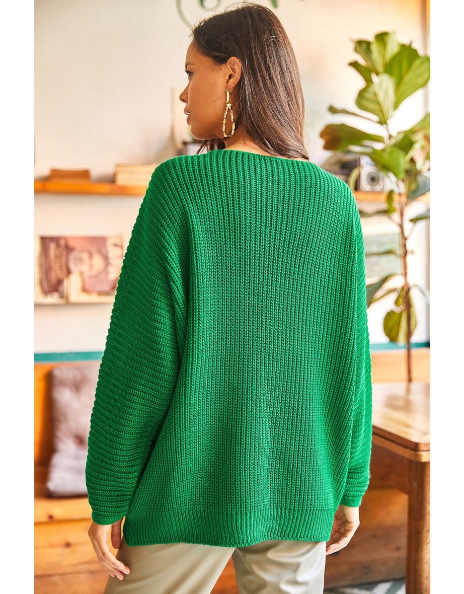 V-Neck Thessaloniki Knit Oversized Knitwear Sweater - 3
