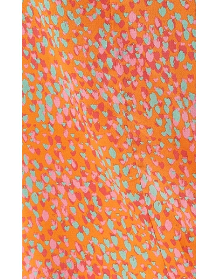 Women's Orange Print Midi Skirt with Side Slit and Fake Buttons . - 5
