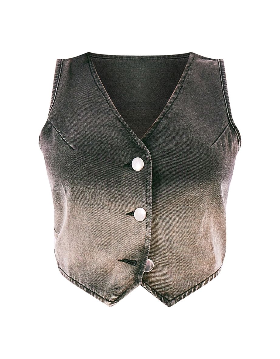 Washed Grey Ombre Denim Waistcoat - 4