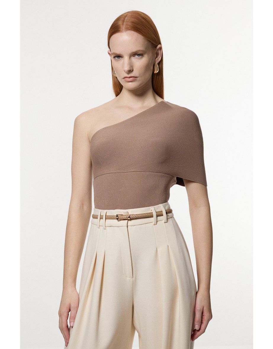 Compact Rib Stitch Knitted One Shoulder Top