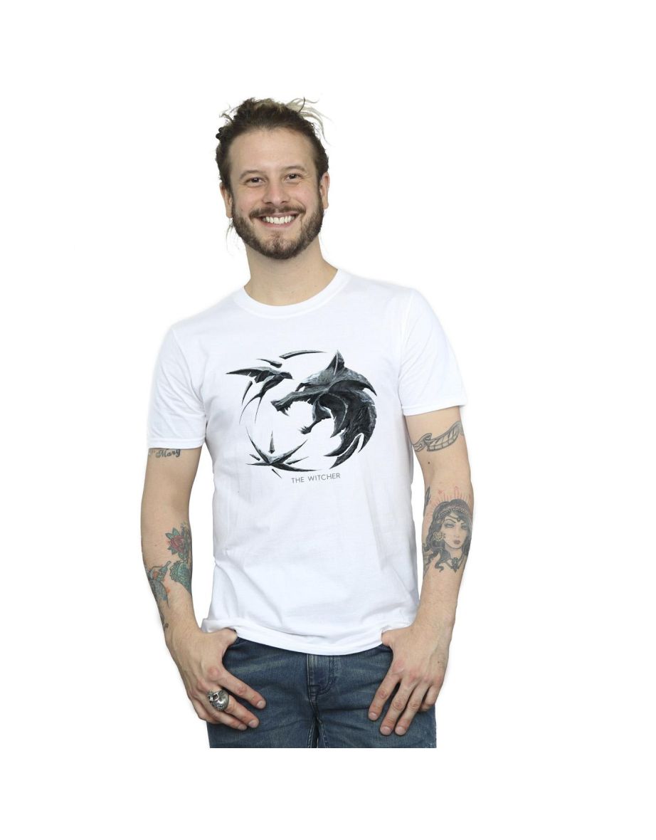 Netflix Mens The Witcher Wolf Logo T-Shirt - White