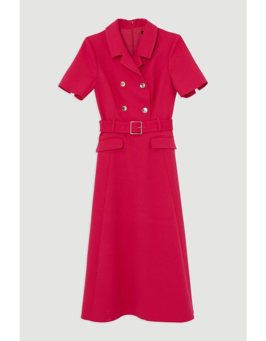 Structured Crepe Full Skirted Midi Tailored Shirt Dress - 3