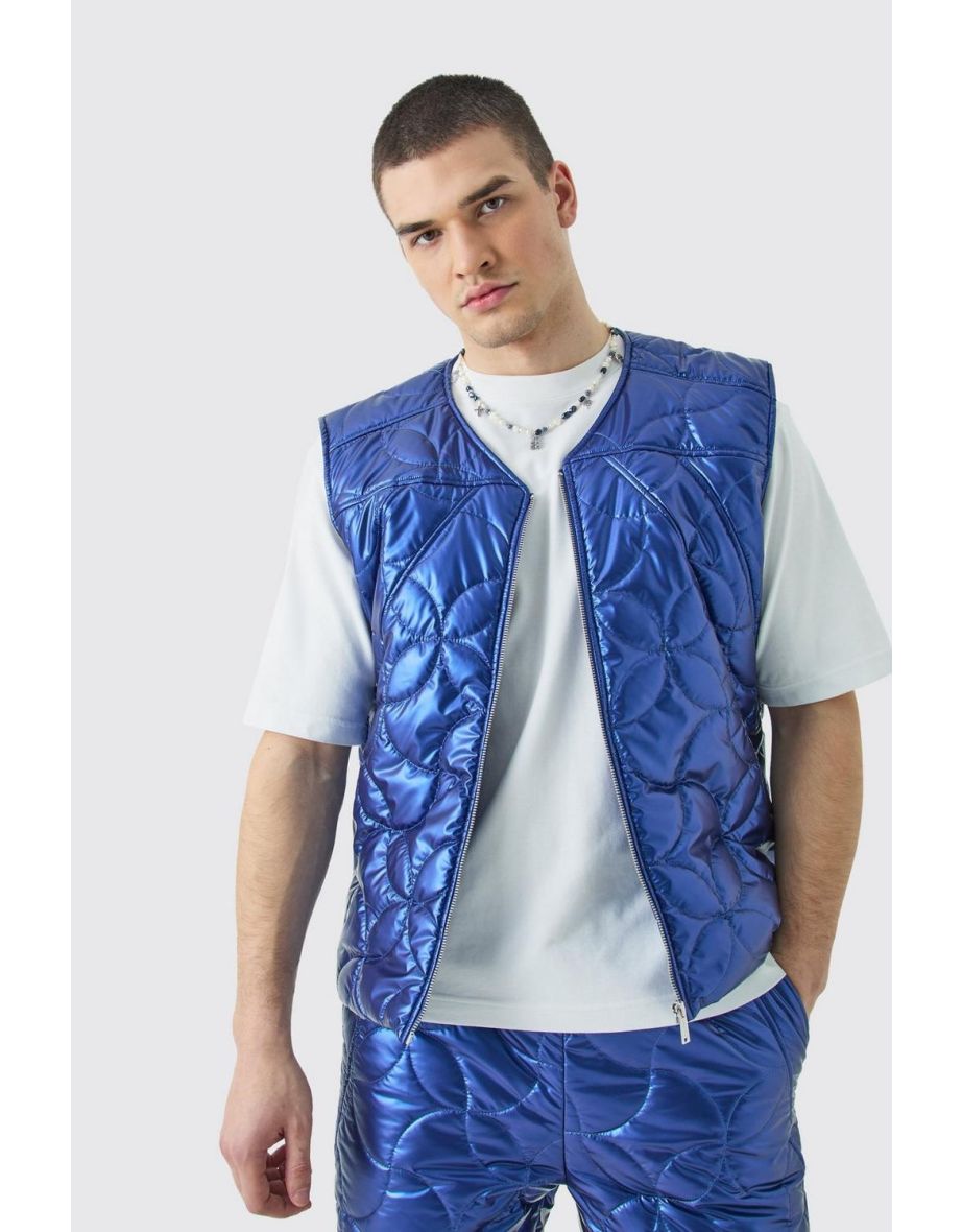 Tall Metallic Quilted Gilet - blue