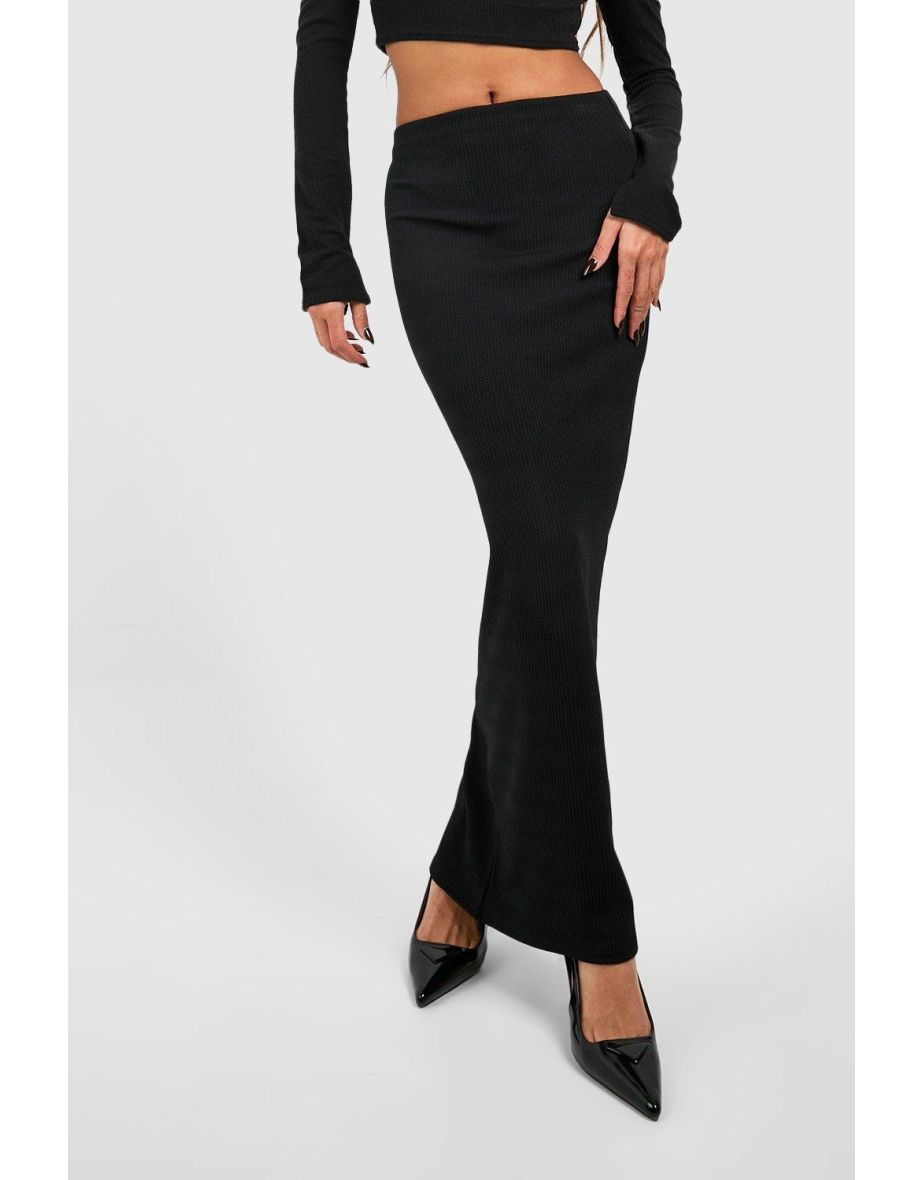 Ribbed Column Maxi Skirt - black - 3
