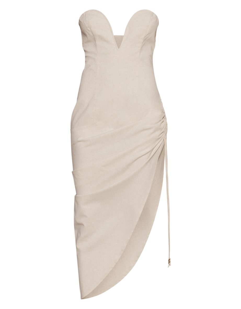 PLT Label Off White Plunge Ruched Midaxi Dress - 4