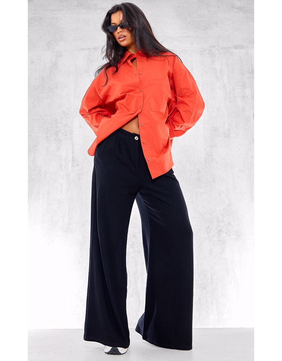 Flaming Red Linen Look Pocket Detail Oversized Shirt