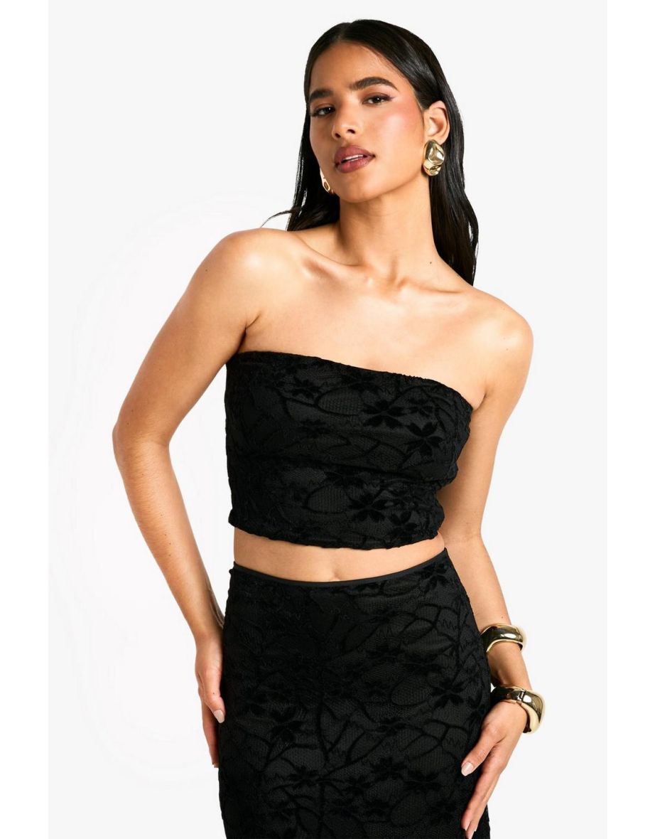 Velvet Lace Bandeau Top - black