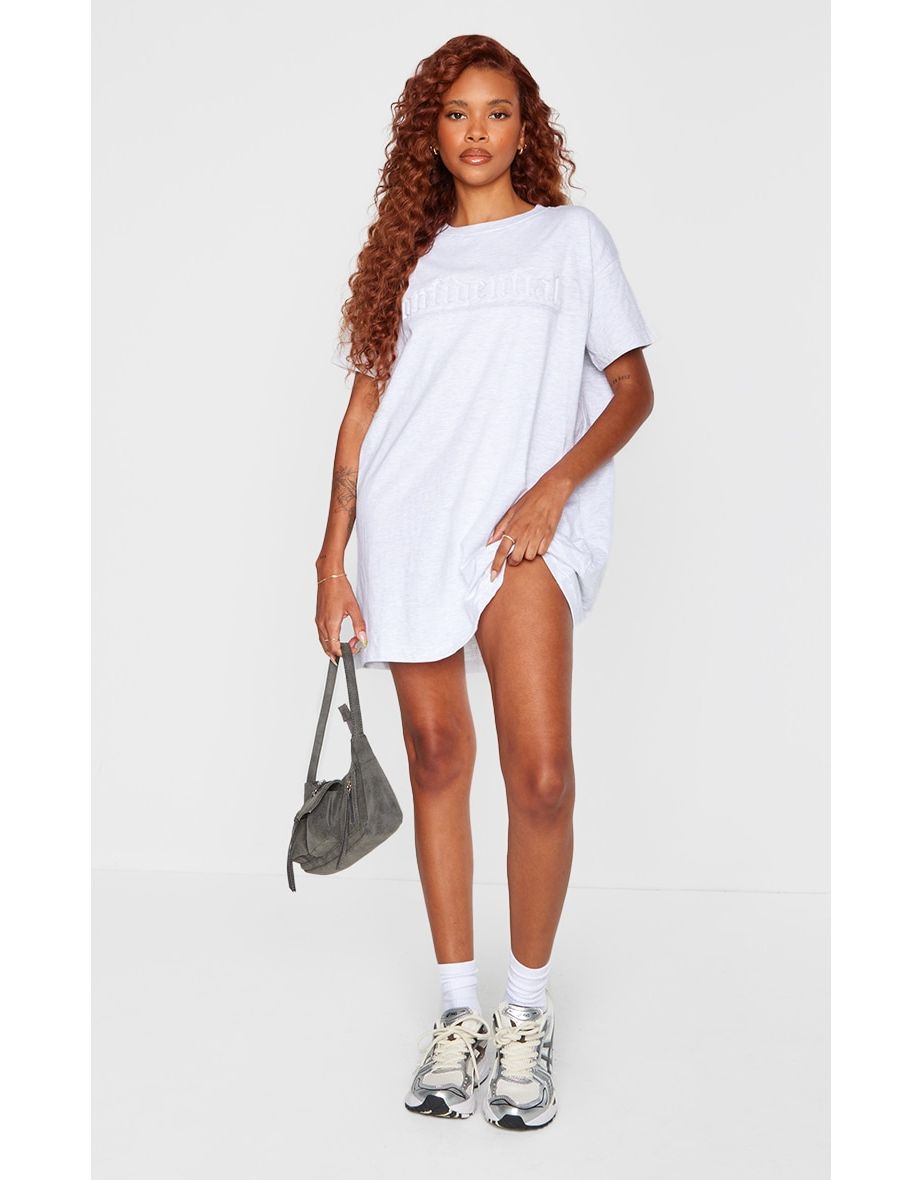 Shop Petite Ash Grey Embossed T shirt Dress Online in Qatar VogaCloset