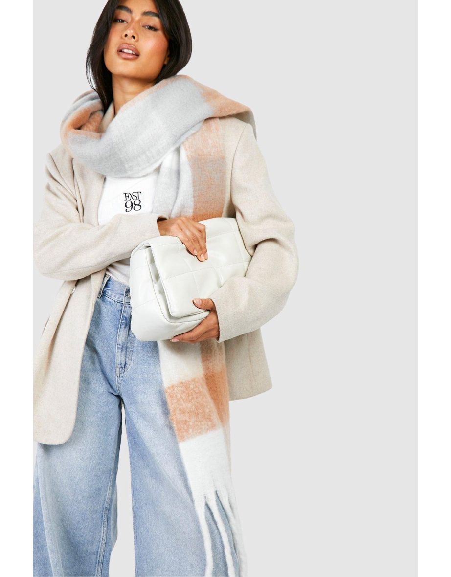 Check Fringe Scarf - tan