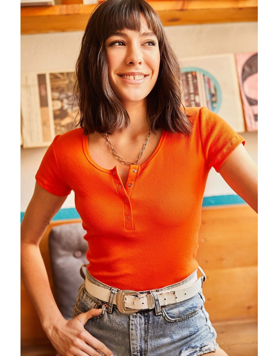 Women's Orange Snap-On Camisole Blouse