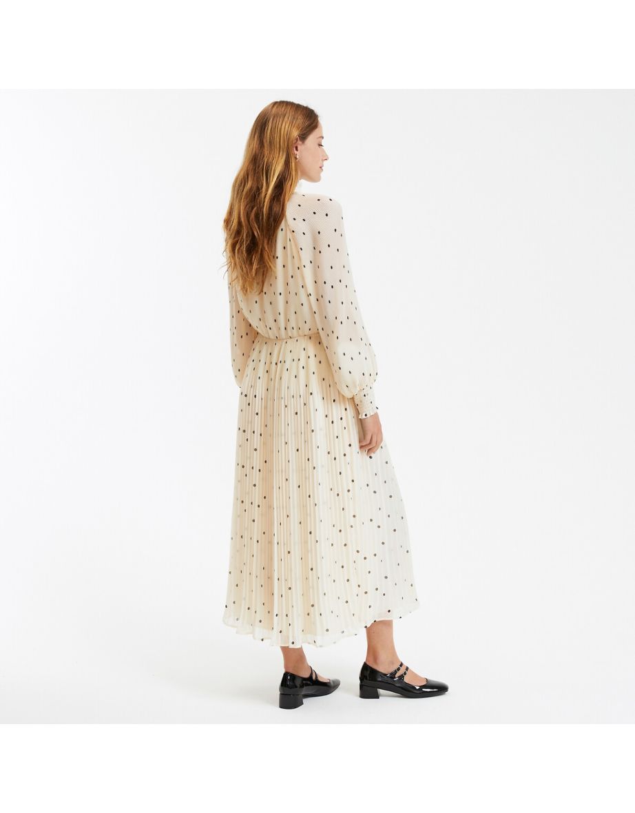 Polka Dot Midaxi Dress with Ruffled Neck - 4