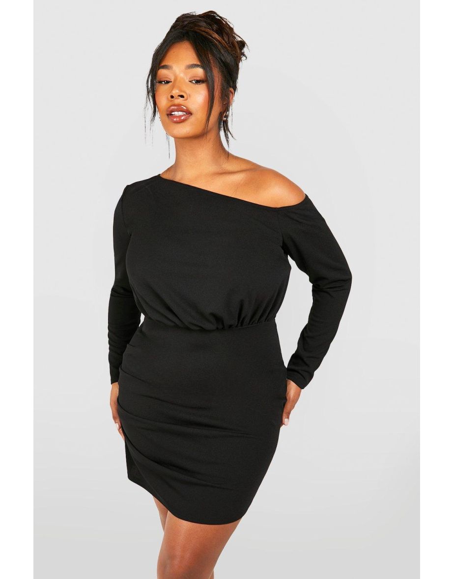 Plus Ruched Off Shoulder Bodycon Dress - black