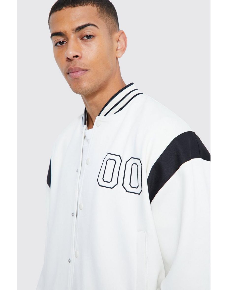 Boxy Scuba Varsity Jacket - ecru - 2