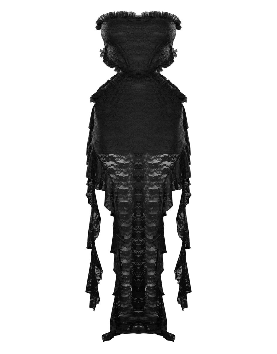 Petite Black Lace Frill Detail Cut Out Maxi Dress - 4