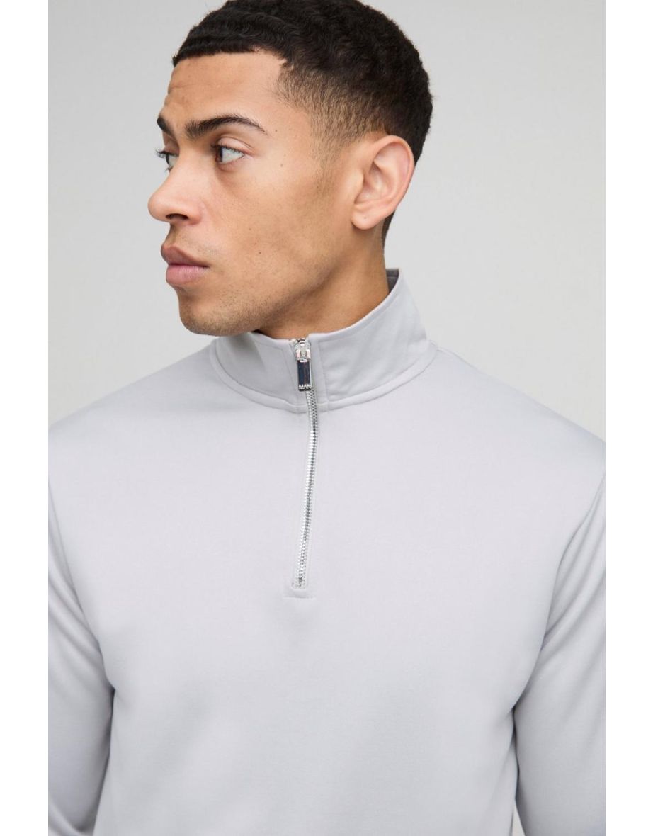 Slim Fit Basic Interlock Funnel Neck Sweatshirt - grey - 2