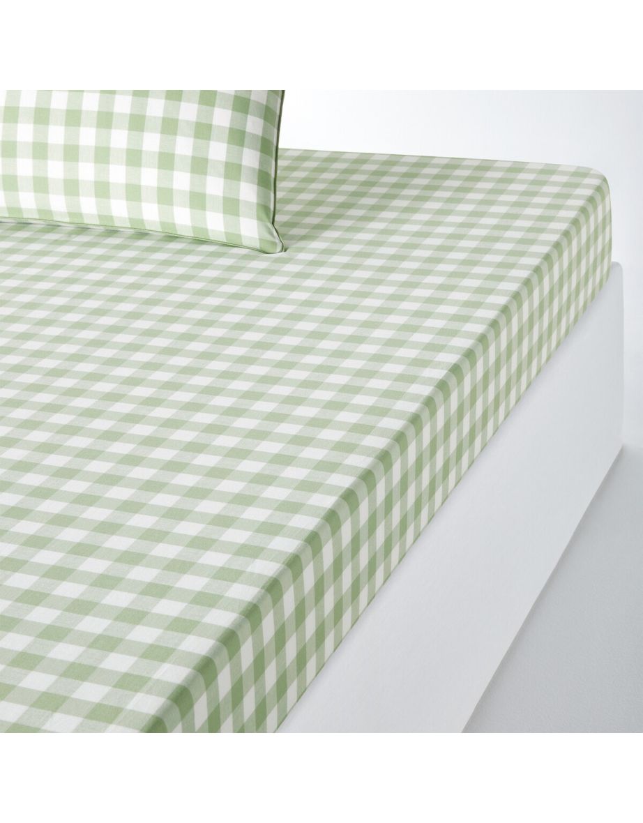 Veldi Green Gingham Check 100% Cotton Fitted Sheet