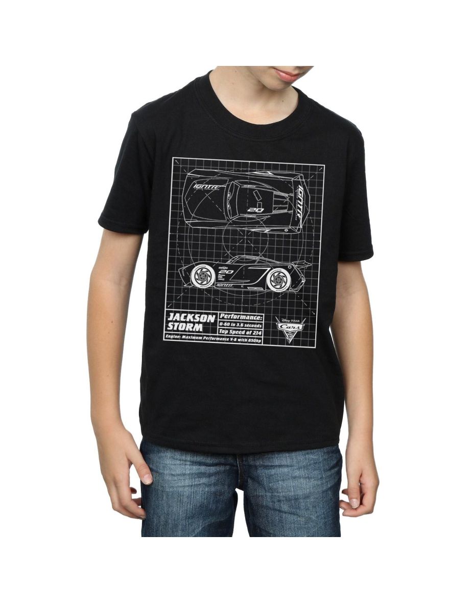 Disney Boys Cars Jackson Storm Blueprint T-Shirt - Black - 3