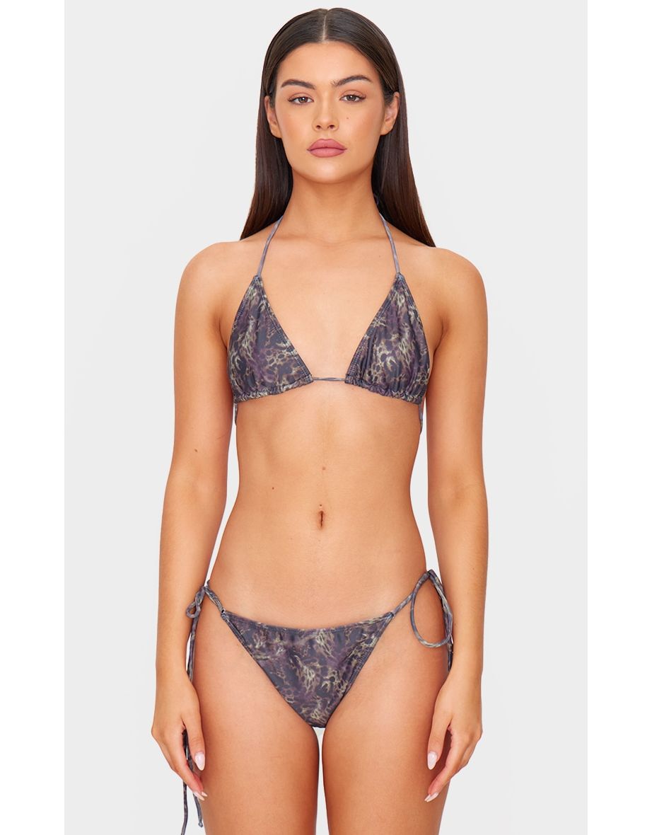 Brown Animal Printed Triangle Bikini Top