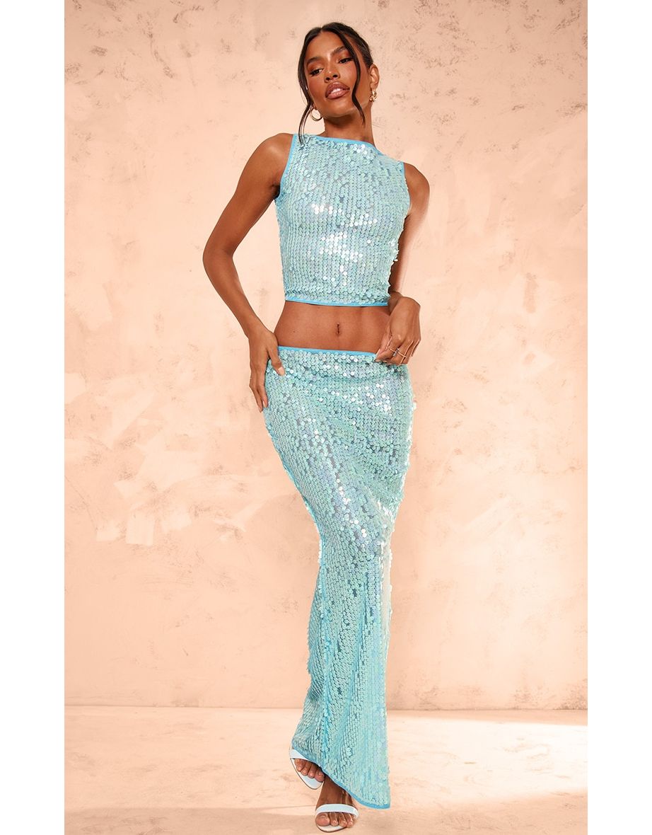 Shop Blue Sequin Low Rise Maxi Skirt Online in Oman VogaCloset