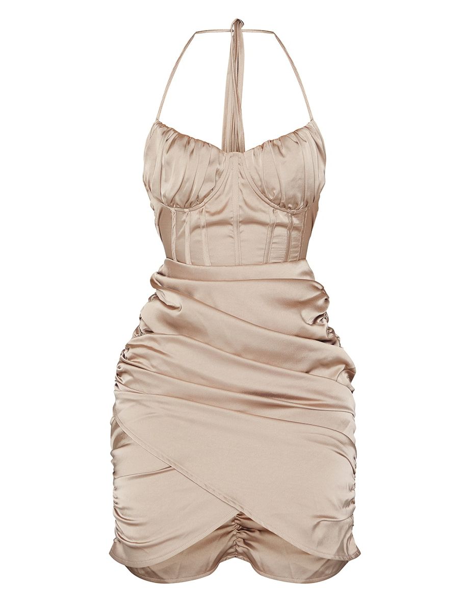 Petite Stone Satin Cup Detail Ruched Bodycon Dress - 3