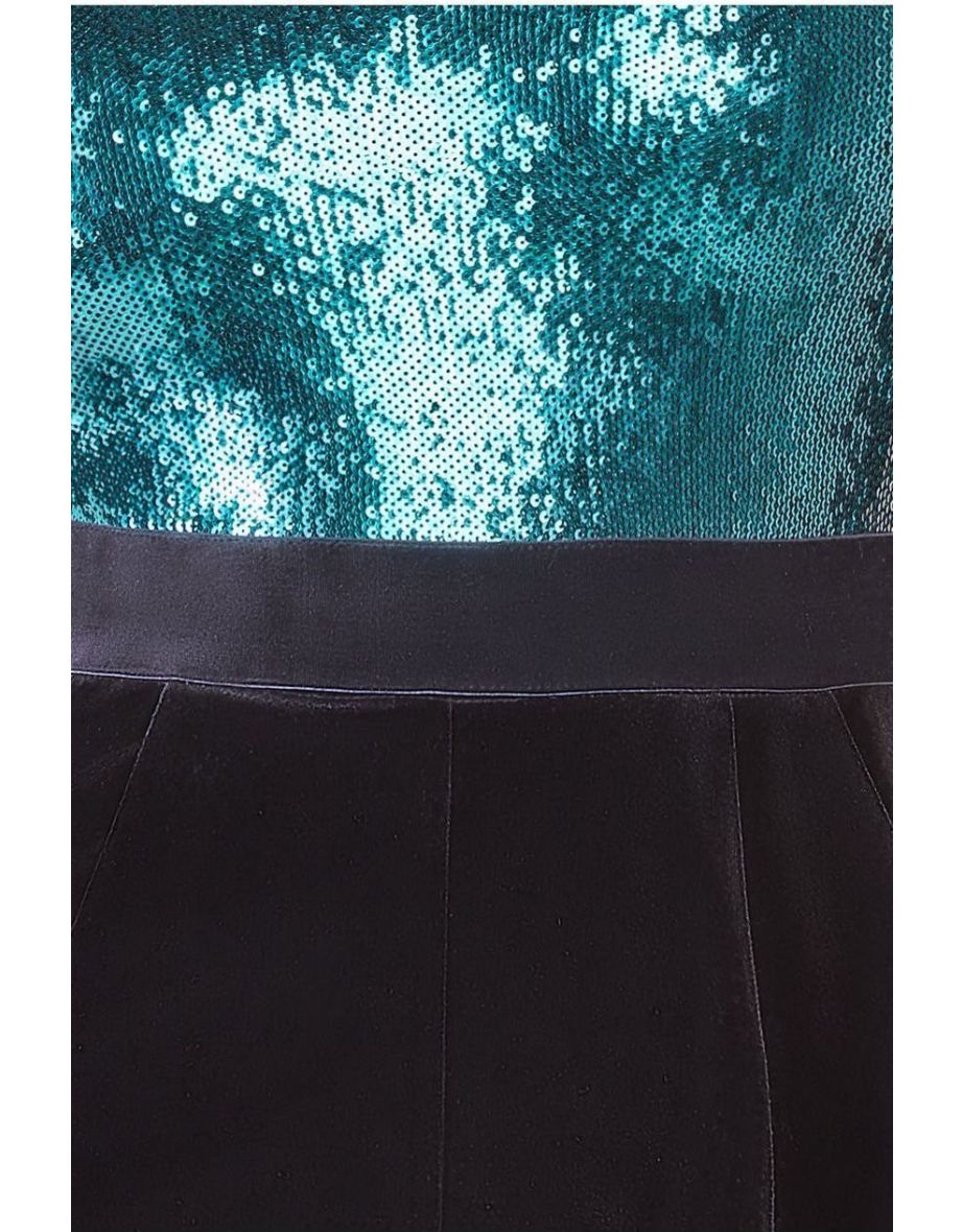 Goddiva Liquid Sequin Jumpsuit With Corsage - Emerald - 3