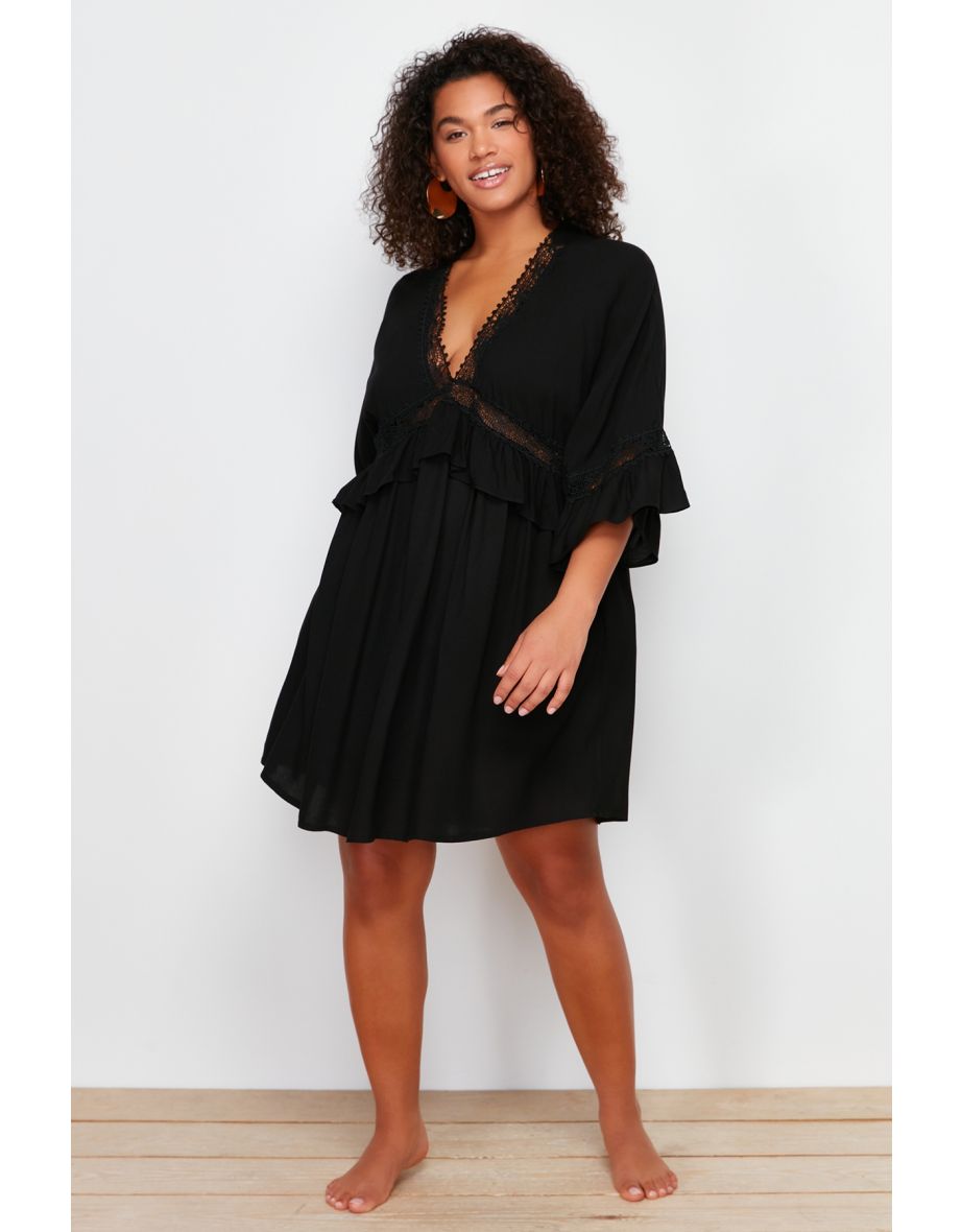 Black Mini Woven Striped Accessory Beach Dress