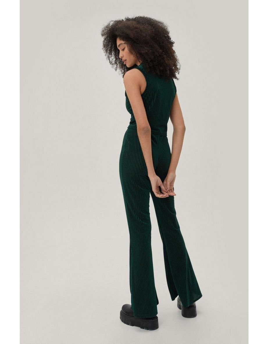 Rib Velour Tank And Flare Set - bottle green - 3