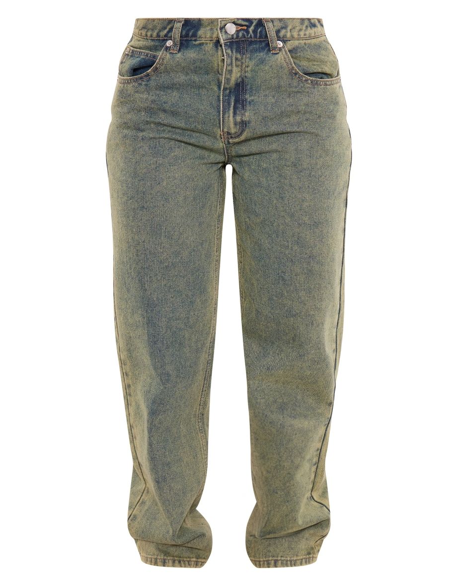 Mid Blue Wash Acid Green Tint Slouchy Low Rise Boyfriend Jeans - 4