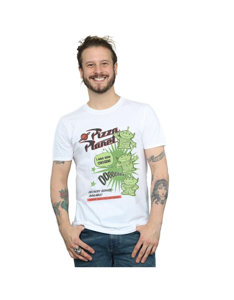 Disney Mens Toy Story 4 Pizza Planet Little Green Men T-Shirt - White