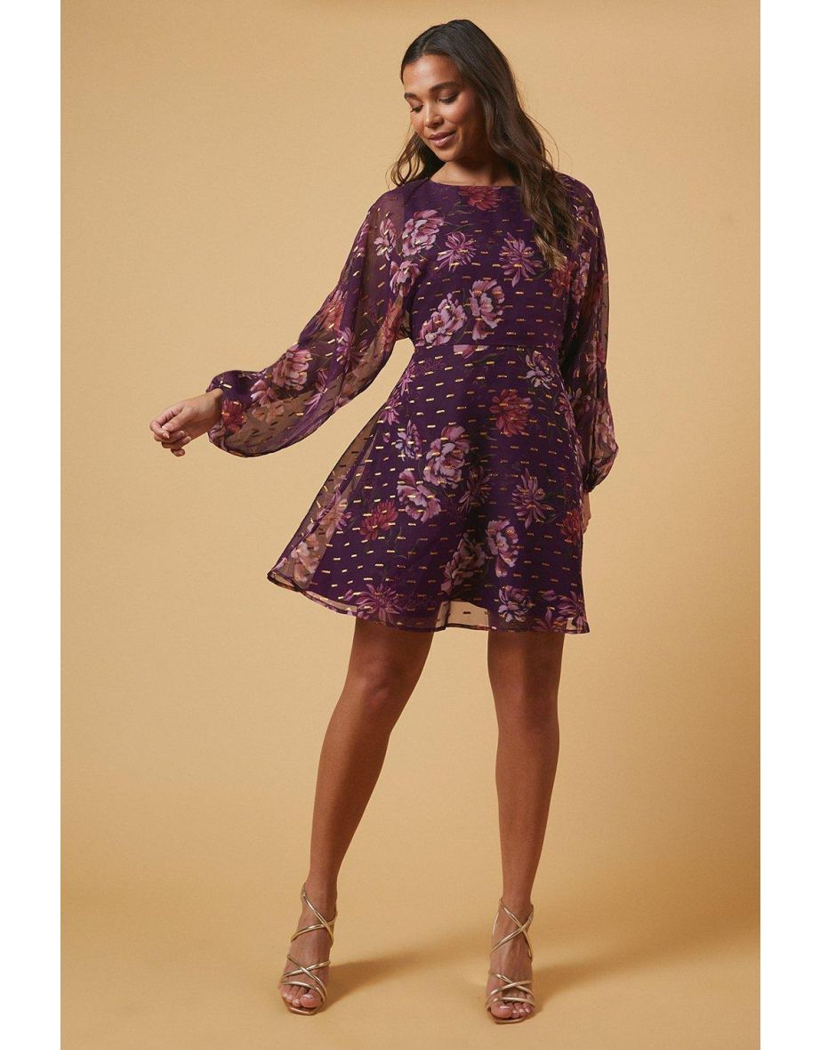 Petite Occasion Floral Metallic Spot Mini Dress