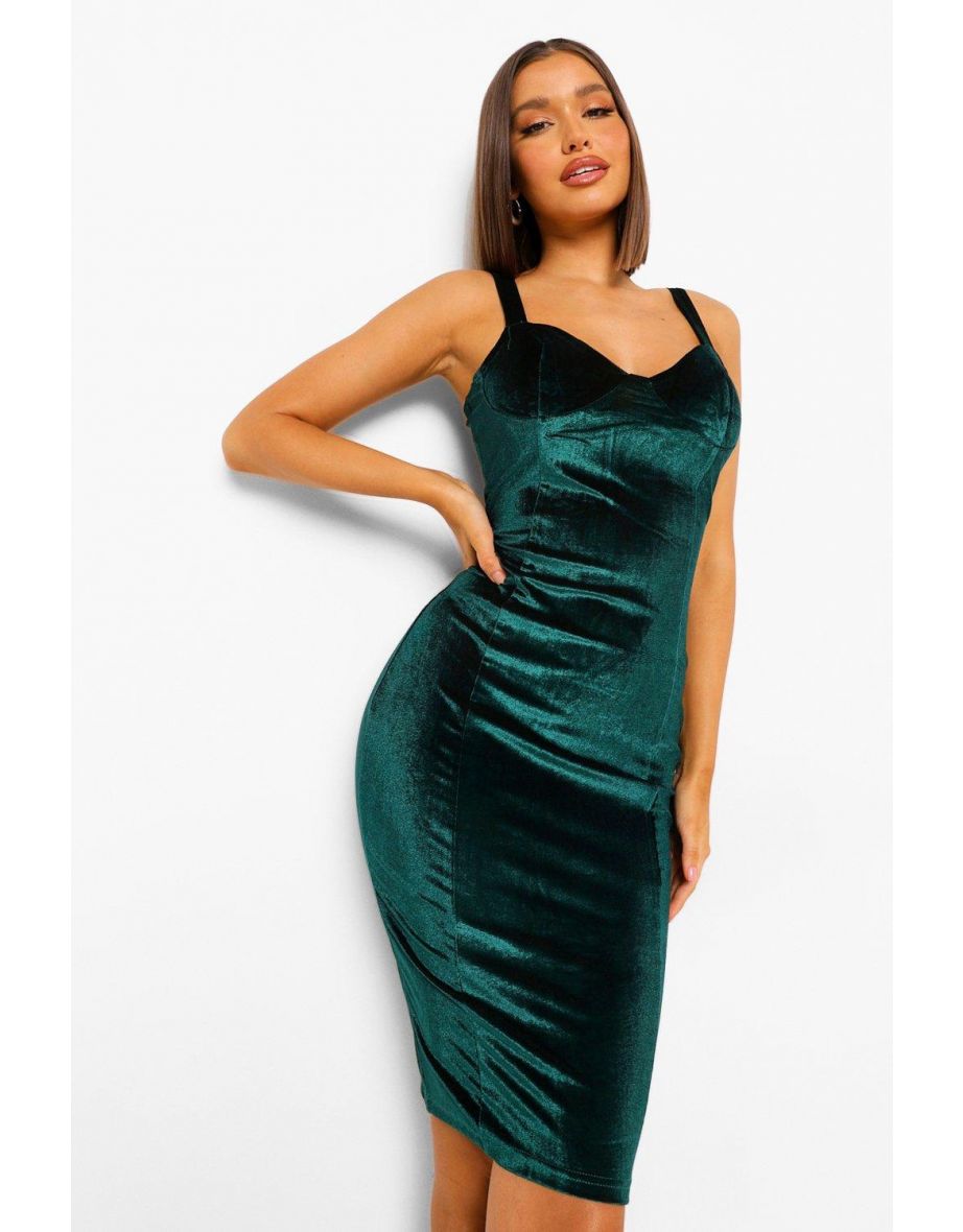 Velvet Bustier Midi dress - emerald - 3