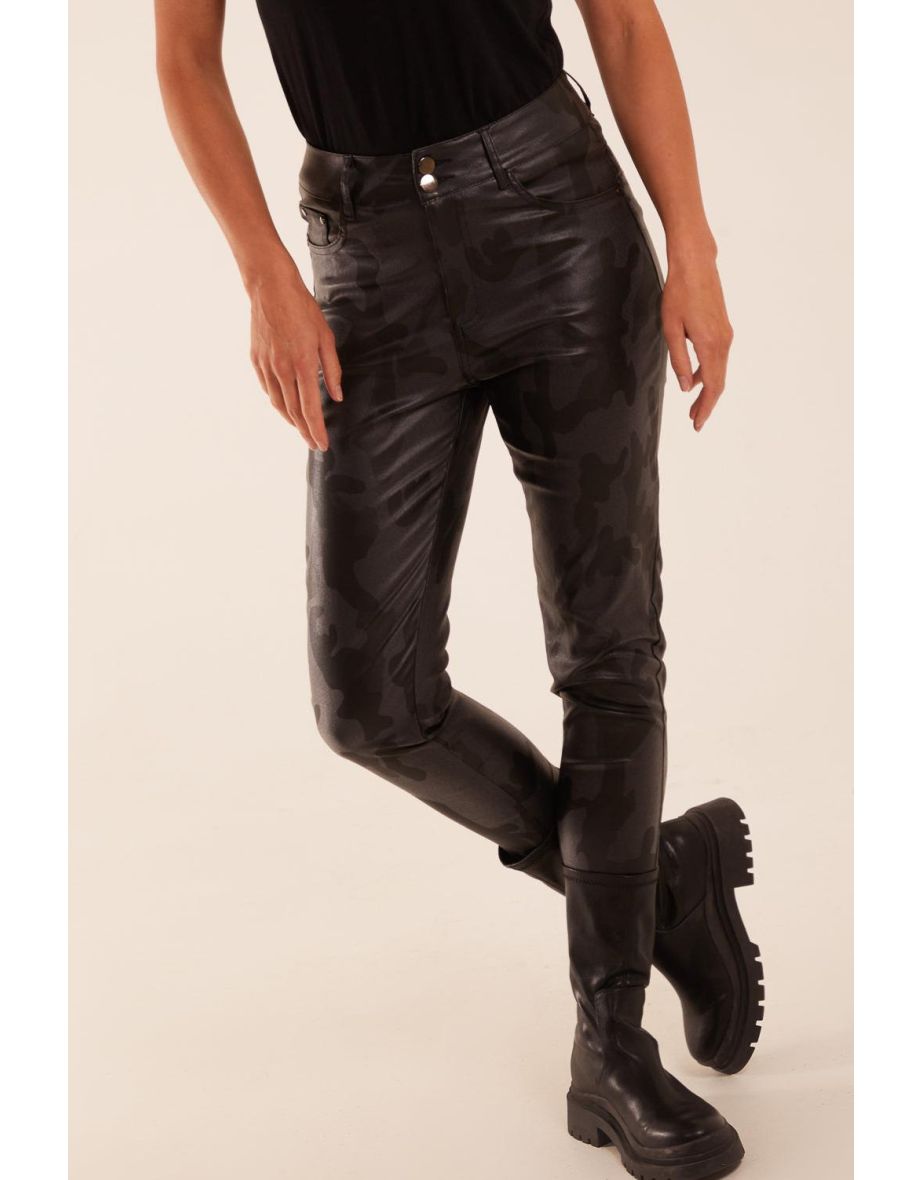 Camouflage PU Leather Skinny Jean