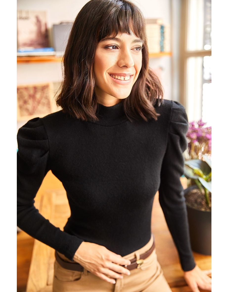 Women's Black Princess Lycra Sleeve Blouse