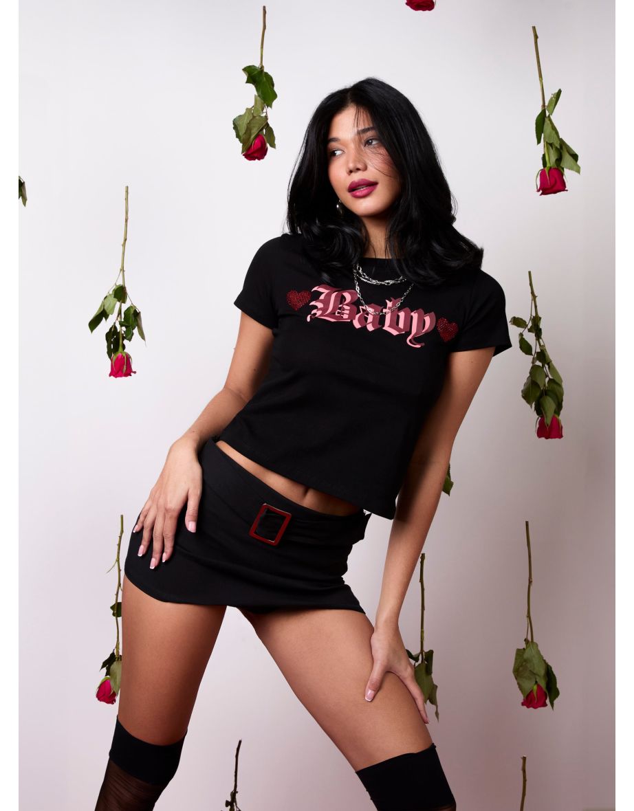 Slogan Heart Diamante Baby Tee - 4