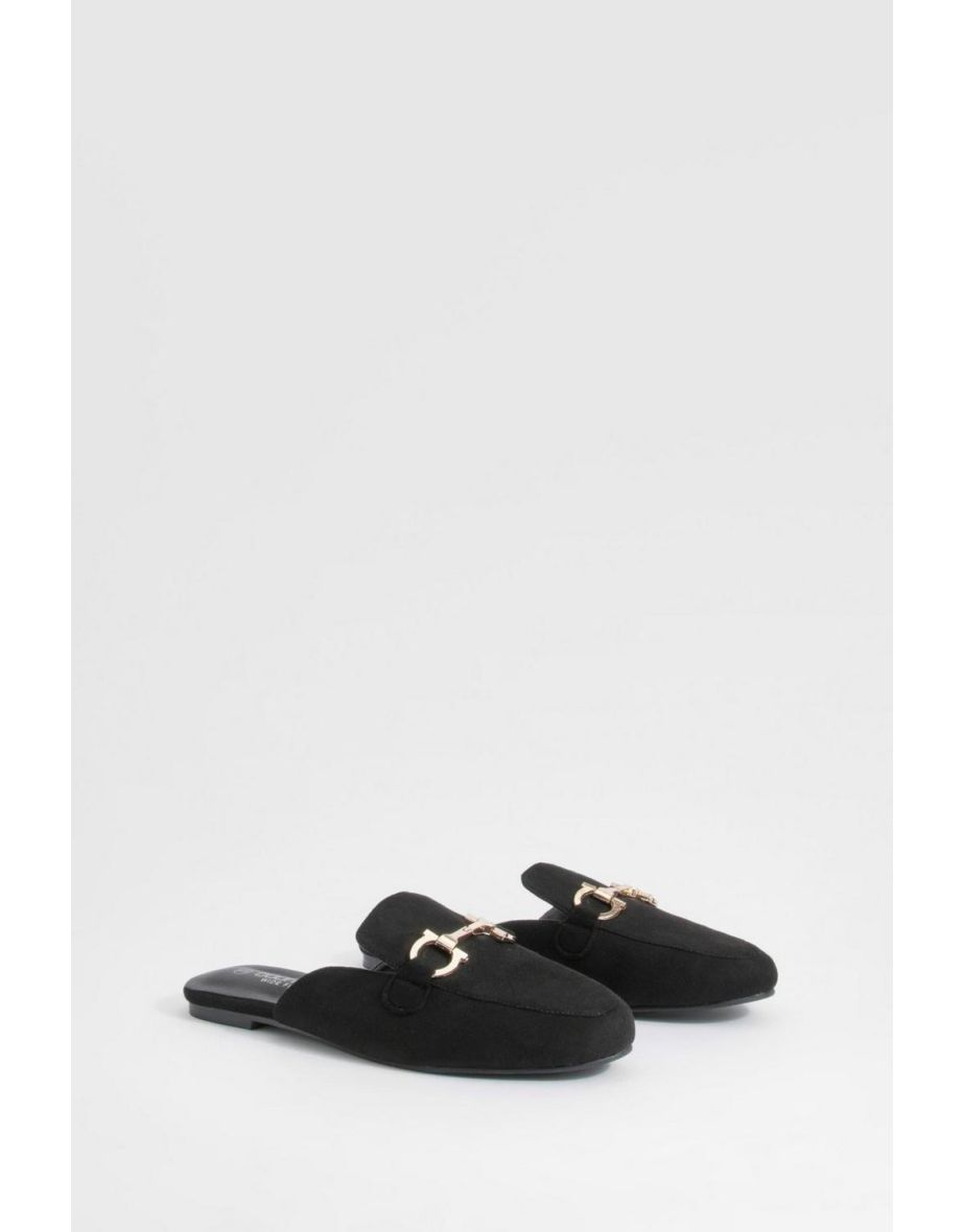 Wide Fit T Bar Backless Loafers - black