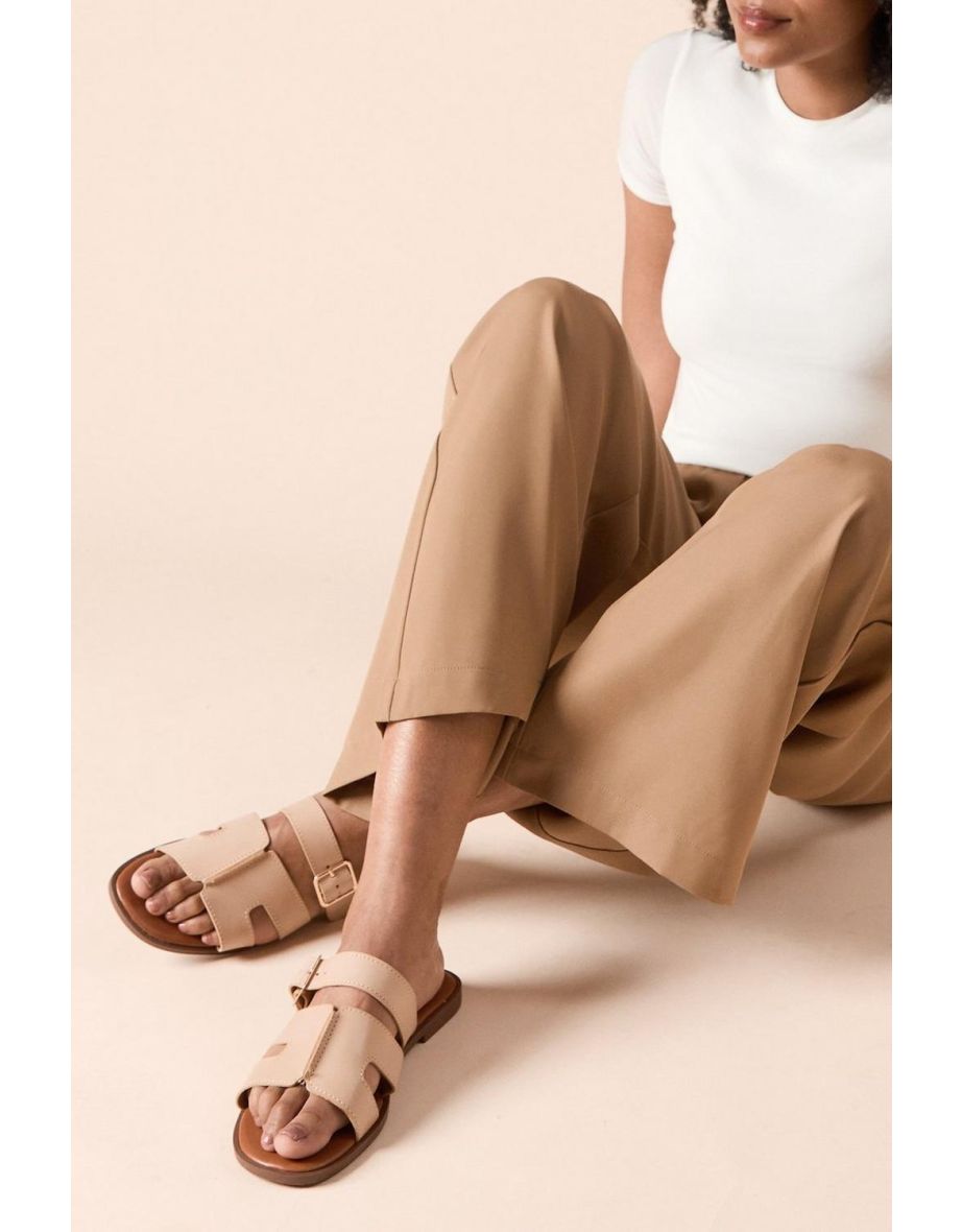 Finley Faux Leather Buckle Detail Padded Sock Sliders