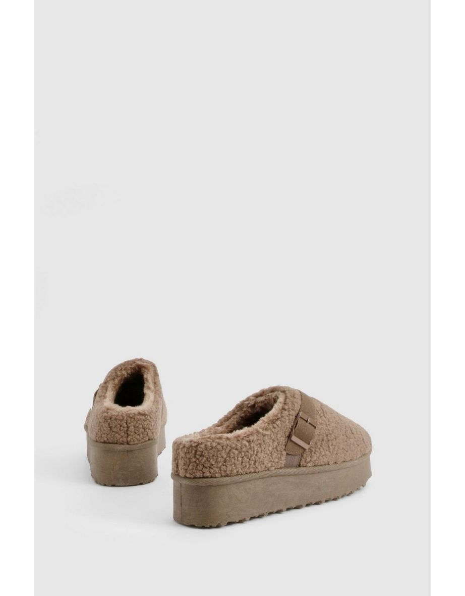 Platform Borg Buckle Detail Cosy Mules - 3