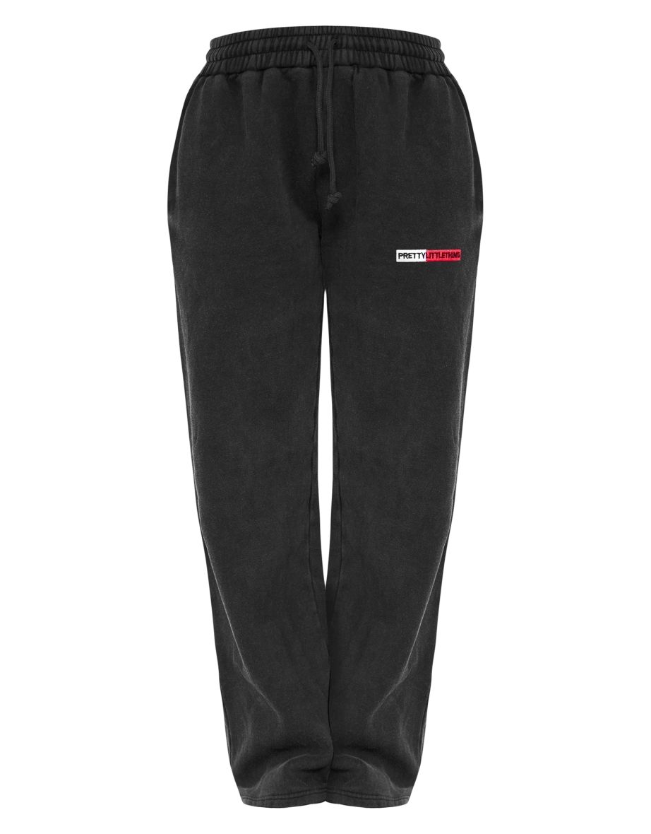 PRETTYLITTLETHING Washed Black Low Rise Straight Leg Joggers - 4